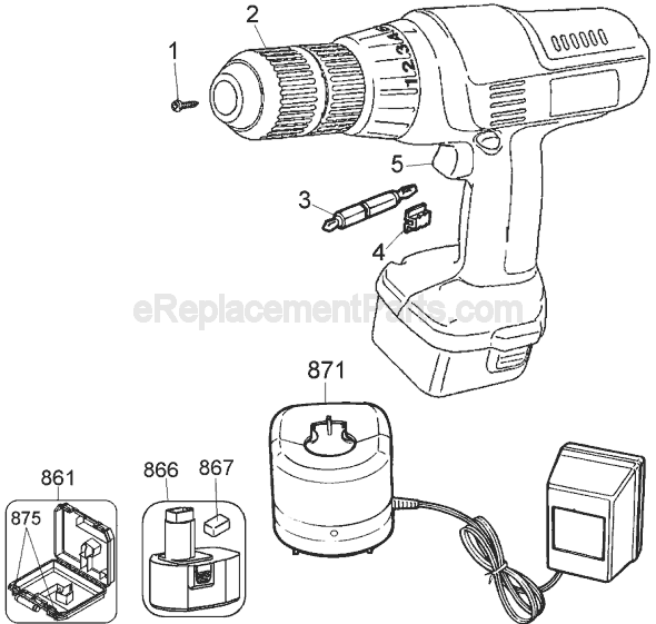 Page A Diagram and Parts List for PS3750 Type 1 Black and Decker Cordless Drill